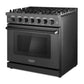 Cosmo Haven 36" 6.0 cu. ft. Gas Range, 6 Burners, Convection Oven, Knob LEDs, Storage Drawer in Matte Black, COS-EPGR366-BK