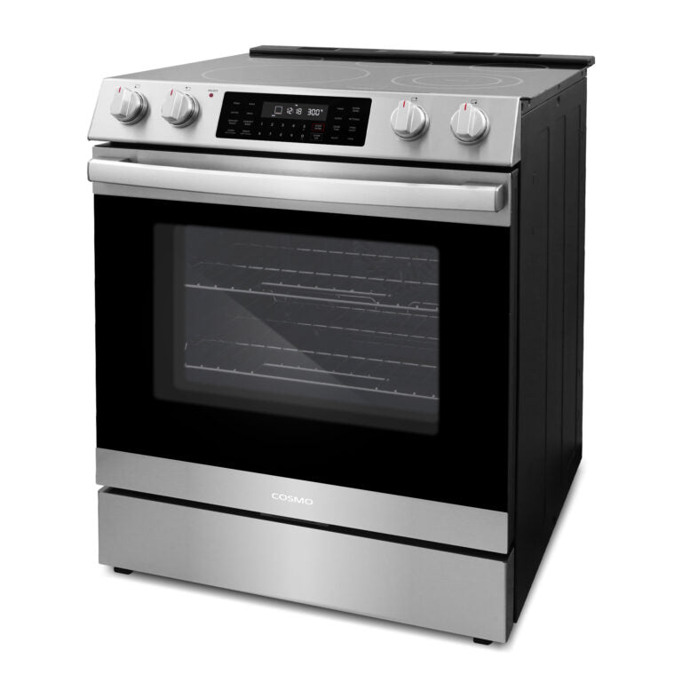 Cosmo Commercial Style 30" 6.3 cu. ft. Electric Range with 5 Burner Glass Cooktop and Self Clean Air Fry Oven in Stainless Steel