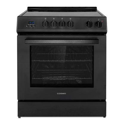Cosmo Stellar 30" 5.0 cu. ft. Electric Range with 4 Burner Glass Cooktop and Convection Oven in Matte Black, COS-ERD304K-BK
