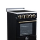 FORNO Pallerno 20" 2.05 cu.ft. Freestanding Electric Range with 4 Elements and Storage Drawer in Black with Antique Brass Accents, FFSEL6052-20BLK