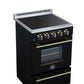 FORNO Loiano 24" 2.3 cu. ft. Freestanding Electric Range with 4 Element Burners, Storage Drawer and Air Fryer Kit in Black with Antique Brass Accents, FFSEL6069-24BLK