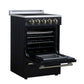 FORNO Loiano 24" 2.3 cu. ft. Freestanding Electric Range with 4 Element Burners, Storage Drawer and Air Fryer Kit in Black with Antique Brass Accents, FFSEL6069-24BLK