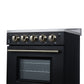 FORNO Loiano 24" 2.3 cu. ft. Freestanding Electric Range with 4 Element Burners, Storage Drawer and Air Fryer Kit in Black with Antique Brass Accents, FFSEL6069-24BLK