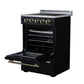 FORNO Loiano 24" 2.3 cu. ft. Freestanding Electric Range with 4 Element Burners, Storage Drawer and Air Fryer Kit in Black with Antique Brass Accents, FFSEL6069-24BLK