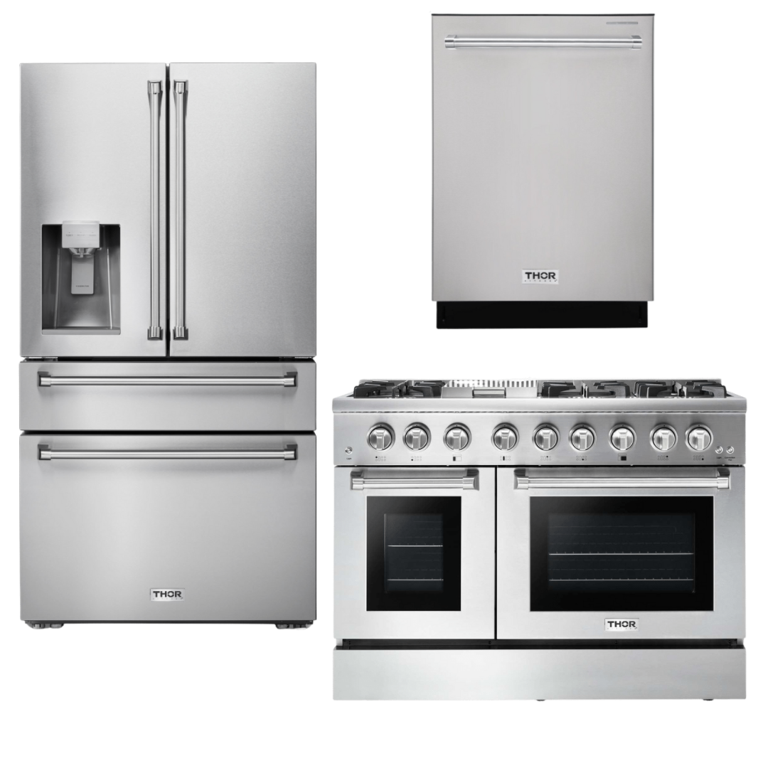 THOR Kitchen Package - 48" Gas Burner, Electric Oven Range, Refrigerator with Water and Ice Dispenser, Dishwasher, AP-HRD4803U-9