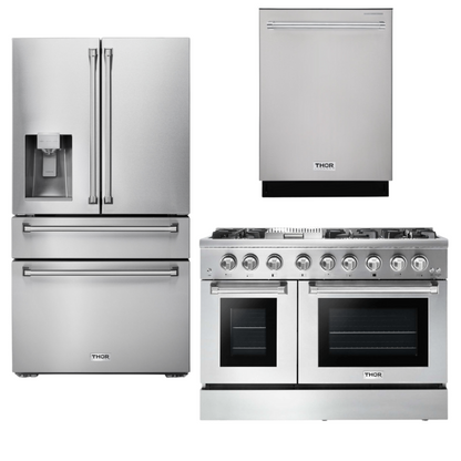 THOR Kitchen Package - 48" Gas Burner, Electric Oven Range, Refrigerator with Water and Ice Dispenser, Dishwasher, AP-HRD4803U-9