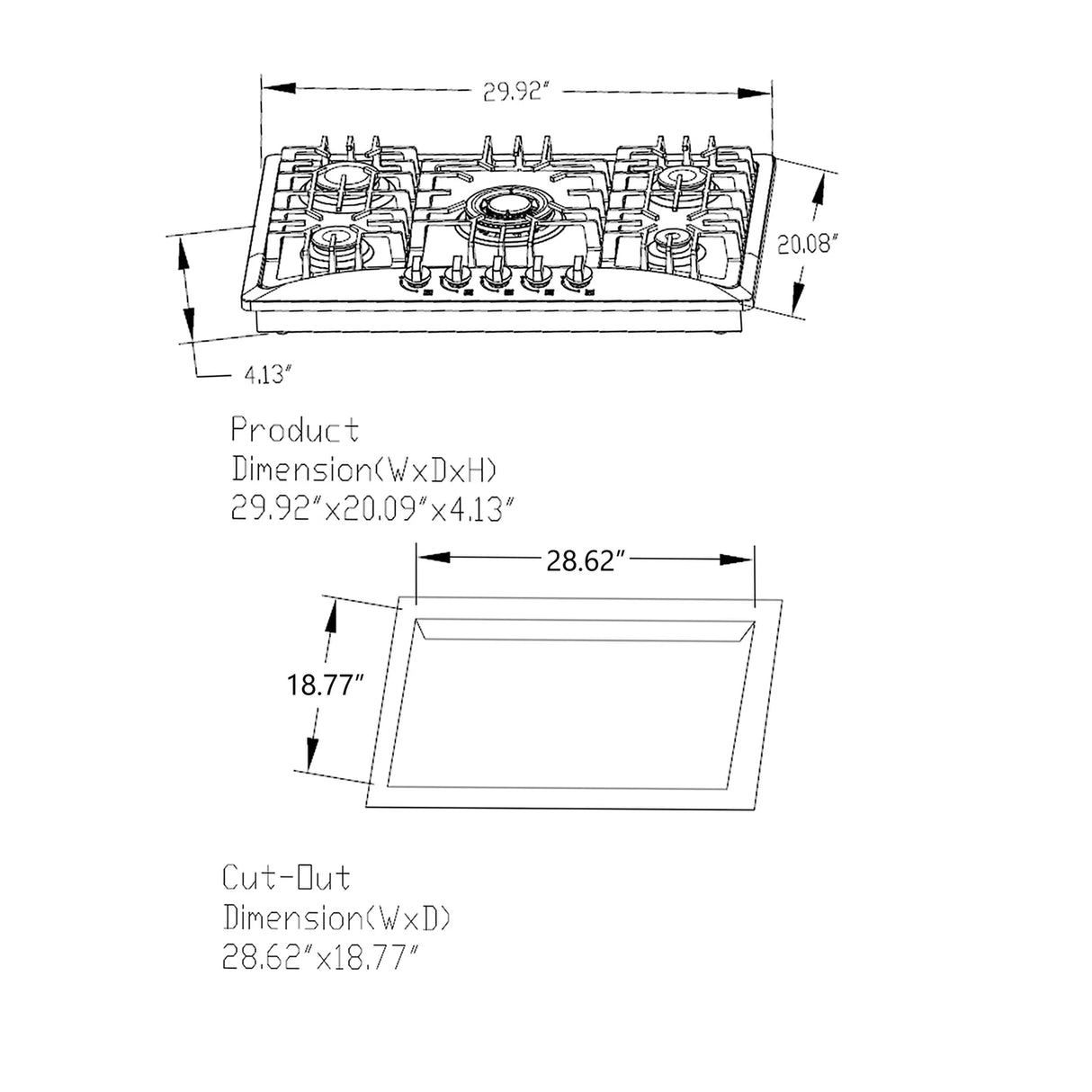 Empava 30 in Built-in Gas Cooktops- 30GC5B70C