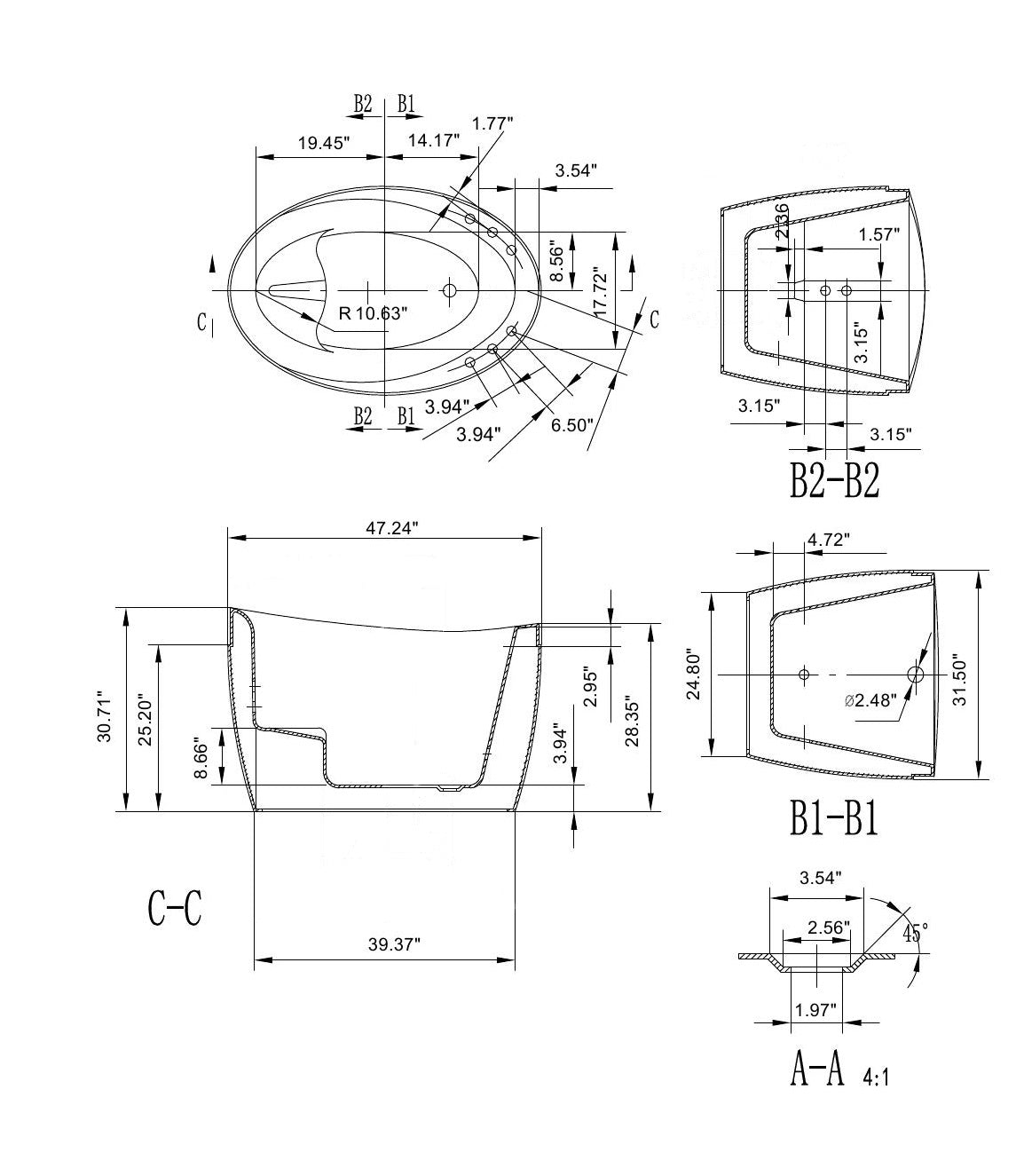 Empava 48 in. Freestanding Air Bathtub - EMPV-48JT011