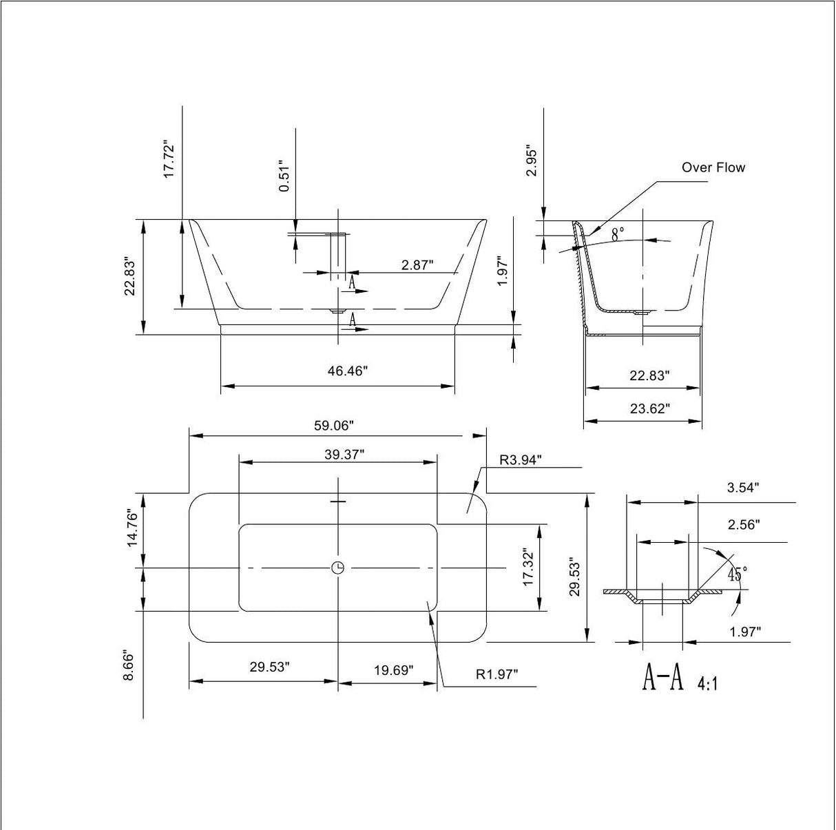 Empava 59 in. Freestanding Soaking Bathtub - EMPV-59FT1511