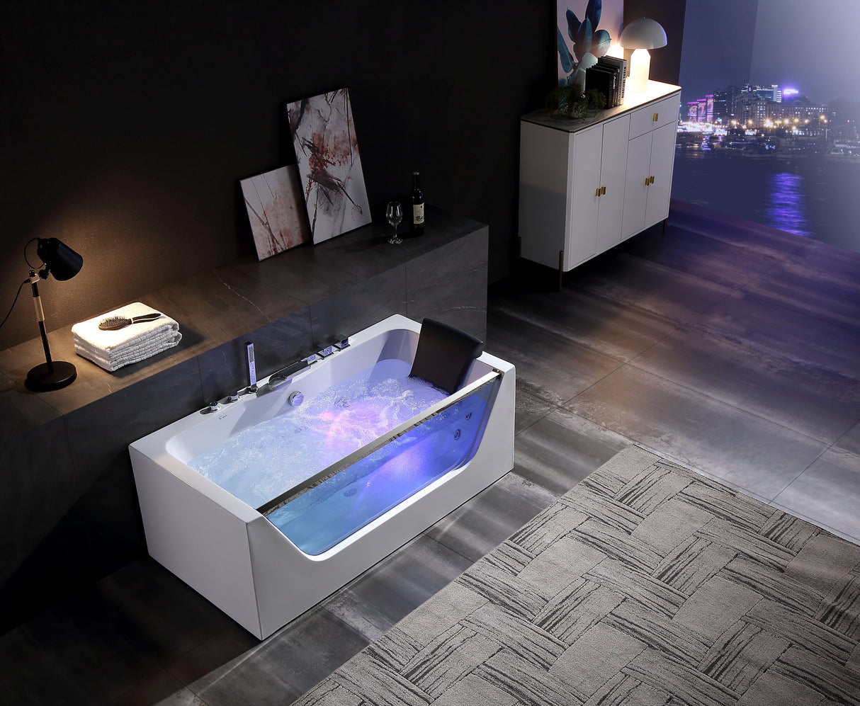 Empava 59 in. Whirlpool Rectangular Bathtub - EMPV-59JT408LED