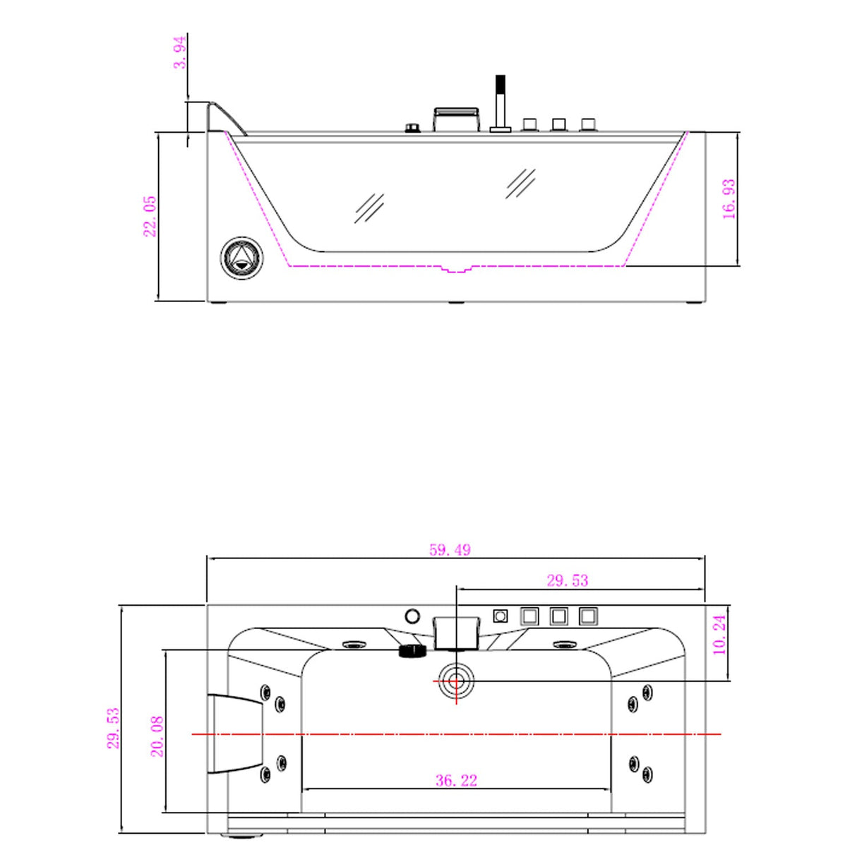 Empava 59 in. Whirlpool Rectangular Bathtub - EMPV-59JT408LED