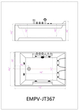 Empava 72 in. Whirlpool Rectangular Bathtub - EMPV-72JT367LED