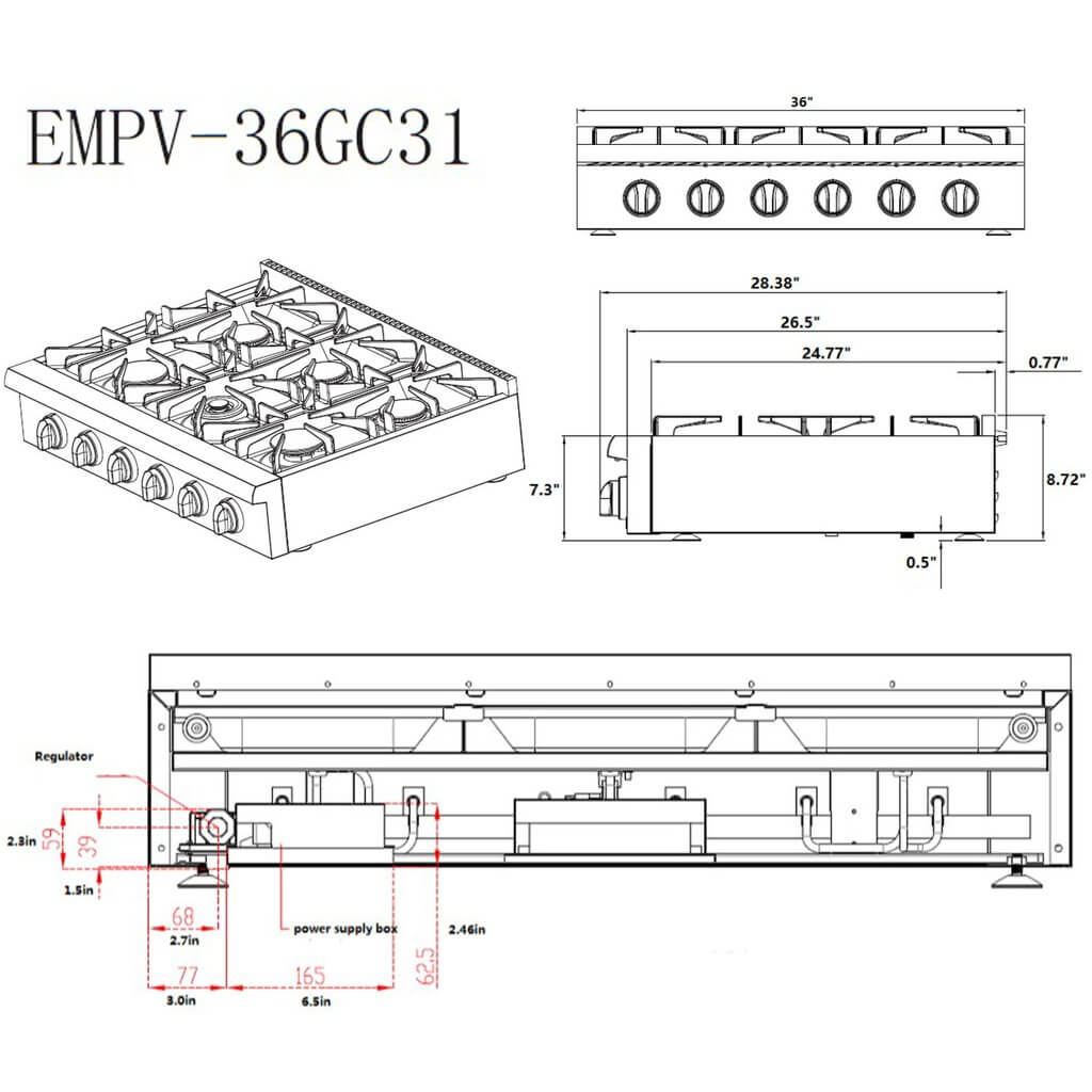 Empava Pro-style 36 In Slide-in Gas Cooktops - 36GC31