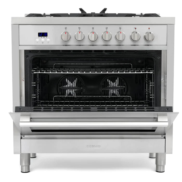 Cosmo Commercial-Style 36" 3.8 cu. ft. Single Oven Dual Fuel Range with 8 Function Convection Oven in Stainless Steel