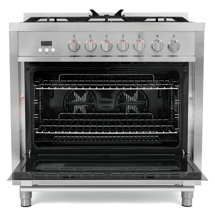 Cosmo Commercial-Style 36" 3.8 cu. ft. Single Oven Dual Fuel Range with 8 Function Convection Oven in Stainless Steel