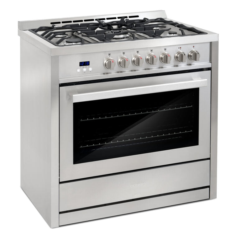 Cosmo Commercial-Style 36" 3.8 cu. ft. Single Oven Dual Fuel Range with 8 Function Convection Oven in Stainless Steel