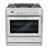 Cosmo Commercial-Style 36" 3.8 cu. ft. Single Oven Dual Fuel Range with 8 Function Convection Oven in Stainless Steel