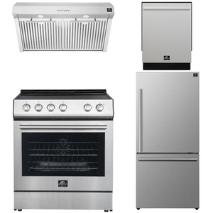 FORNO Espresso Package - 30" Electric Range, Under Cabinet Range Hood, 31" Refrigerator and Tall Tub Dishwasher, FBDL-010-01US