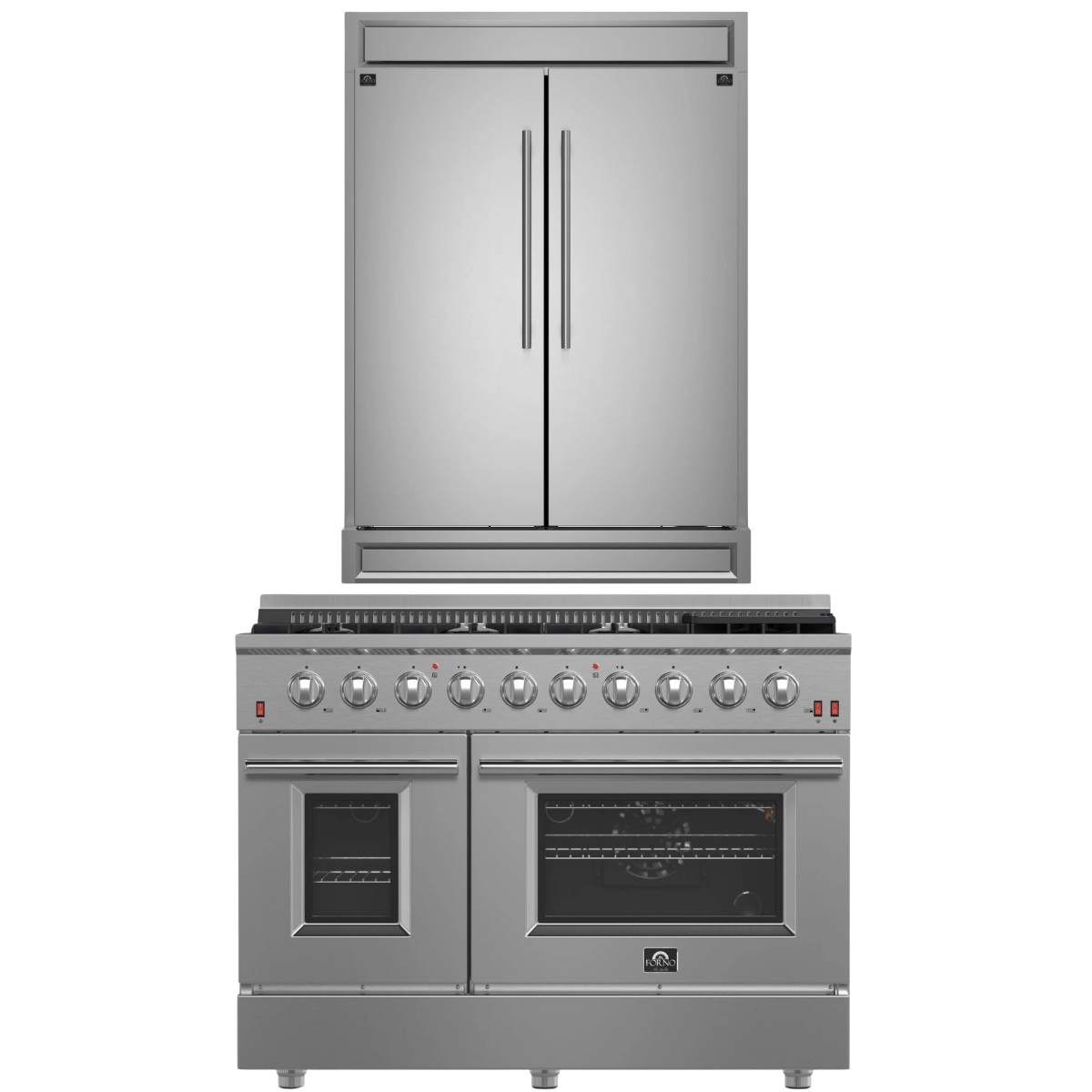 FORNO Appliance Package - 48" Gas Range and 60" Refrigerator with Modern Grill Trim, FBDL-018-03CAUS