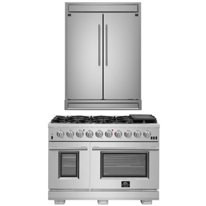 FORNO Appliance Package - 48" Gas Range and 60" Refrigerator with Modern Grill Trim, FBDL-019-06CAUS