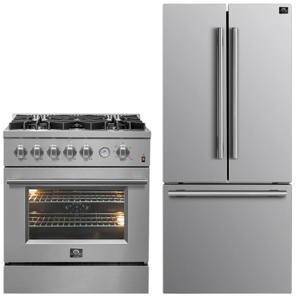 FORNO Appliance Package - 30" Gas Range with Griddle and 30" Refrigerator with Ice Maker, FBDL-020-01-CAUS