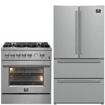 FORNO Appliance Package - 30" Gas Range with Griddle and 36" Refrigerator with Ice Maker, FBDL-020-02-US