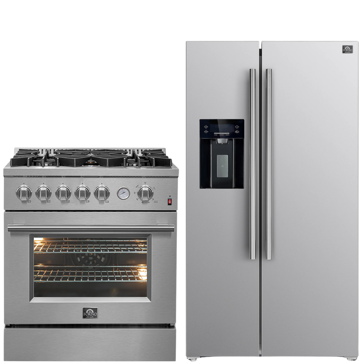 FORNO Appliance Package - 30" Gas Range with Griddle and 36" Refrigerator with Ice Maker, FBDL-020-03-CAUS