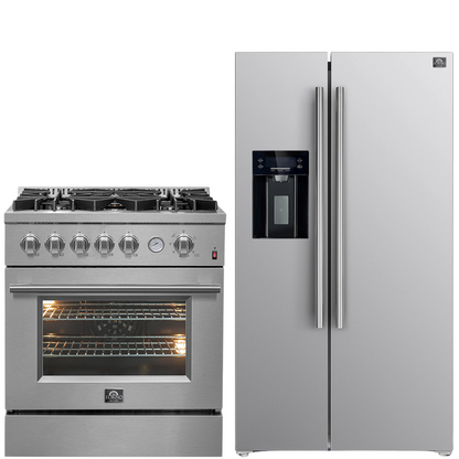 FORNO Appliance Package - 30" Gas Range with Griddle and 36" Refrigerator with Ice Maker, FBDL-020-03-CAUS