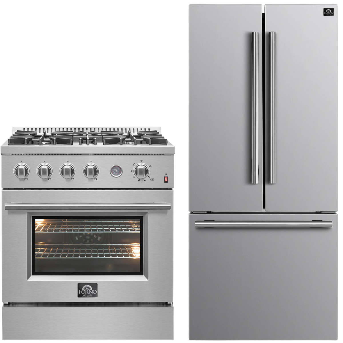 FORNO Appliance Package - 30" Gas Range with Built-In Temperature Gauge and 30" Refrigerator with Ice Maker, FBDL-021-02CAUS