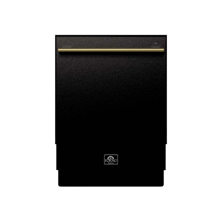 FORNO Espresso Romano 24" Built-In Tall Tub Dishwasher in Black with Antique Brass Handles, FDWBI8035-24BLK