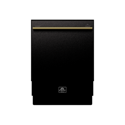 FORNO Espresso Romano 24" Built-In Tall Tub Dishwasher in Black with Antique Brass Handles, FDWBI8035-24BLK