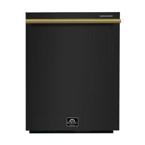 FORNO Espresso Pozzo 24" Built-In Dishwasher in Black with Antique Brass Handles, FDWBI8067-24BLK
