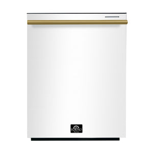 FORNO Espresso Pozzo 24" Built-In Dishwasher in White with Antique Brass Handles, FDWBI8067-24WHT
