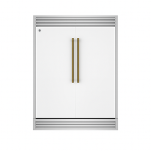 FORNO Maderno 60" 27.2 cu.ft. Convertible Refrigerator and Freezer with Grill Trim Kit in White with Antique Brass Handles, FFFFD1722-60SG-WHT