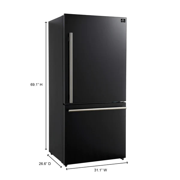 Forno Milano Espresso 31" Bottom Freezer Right Swing Door Refrigerator 17.2 cu. ft. in Black