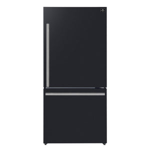 FORNO Espresso Milano 31" 17.2 cu. ft. Right Swing Refrigerator and Bottom Freezer in Black with Stainless Steel Handles, FFFFD1785-31BLK