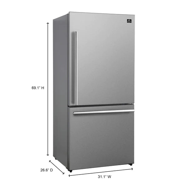 Forno Milano Espresso 31" Bottom Freezer Right Swing Door Refrigerator 17.2 cu. ft. in Stainless Steel