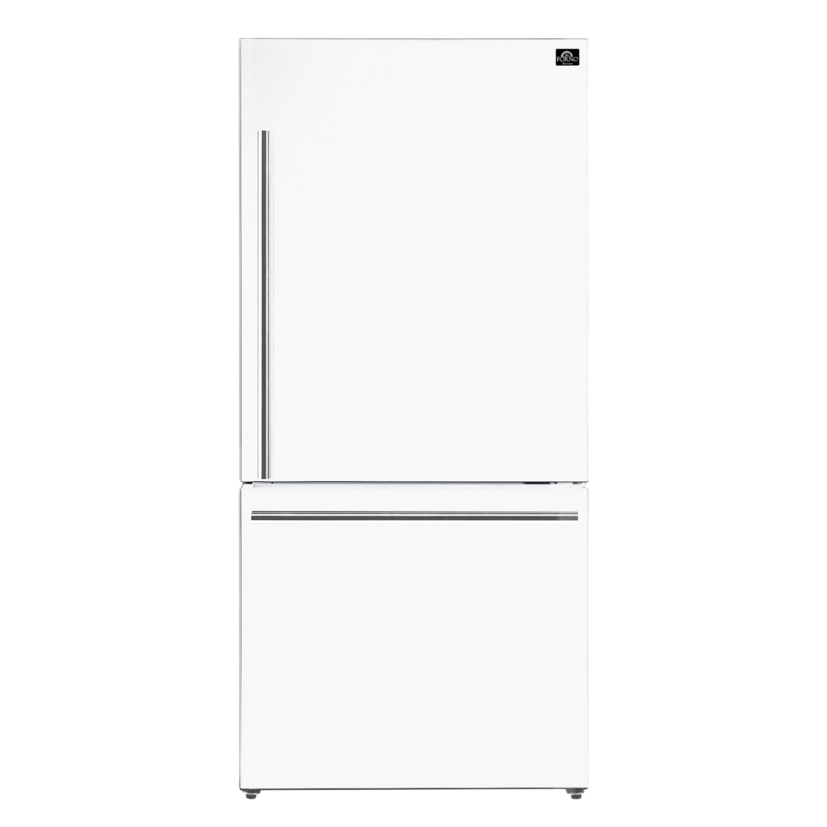 FORNO Espresso Milano 31" 17.2 cu. ft. Right Swing Refrigerator and Bottom Freezer in White with Stainless Steel Handles, FFFFD1785-31WHT