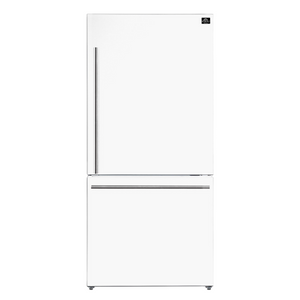 FORNO Espresso Milano 31" 17.2 cu. ft. Right Swing Refrigerator and Bottom Freezer in White with Stainless Steel Handles, FFFFD1785-31WHT