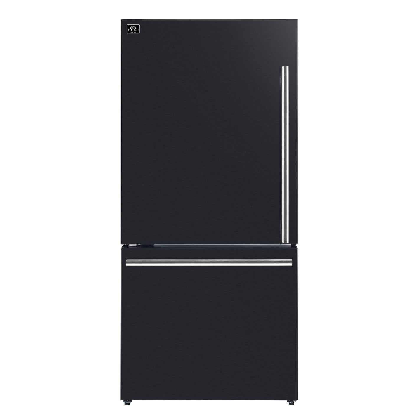 FORNO Espresso Milano 31" 17.2 cu. ft. Left Swing Refrigerator and Bottom Freezer with Ice Maker in Black and Stainless Steel Handles, FFFFD1786-31BLK