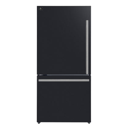 FORNO Espresso Milano 31" 17.2 cu. ft. Left Swing Refrigerator and Bottom Freezer with Ice Maker in Black and Stainless Steel Handles, FFFFD1786-31BLK