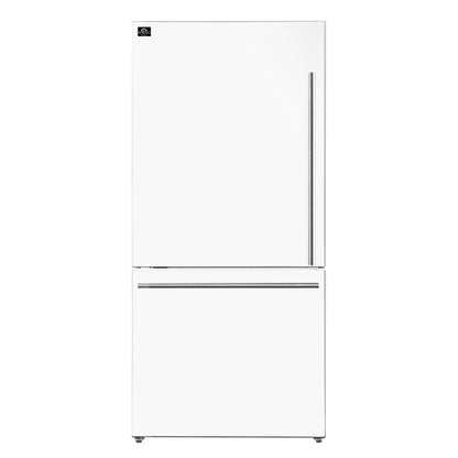 FORNO Espresso Milano 31" 17.2 cu. ft. Left Swing Refrigerator and Bottom Freezer with Ice Maker in White and Stainless Steel Handles, FFFFD1786-31WHT