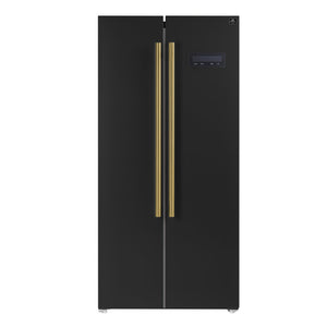 FORNO Espresso Salerno 33" 15.6 cu. ft. Refrigerator in Black with Antique Brass Handles, FFRBI1805-33BLK