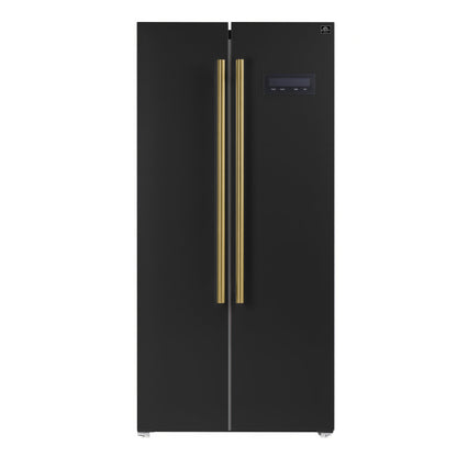FORNO Espresso Salerno 33" 15.6 cu. ft. Refrigerator in Black with Antique Brass Handles, FFRBI1805-33BLK