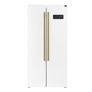 FORNO Espresso Salerno 33" 15.6 cu. ft. Refrigerator in White with Antique Brass Handles, FFRBI1805-33WHT