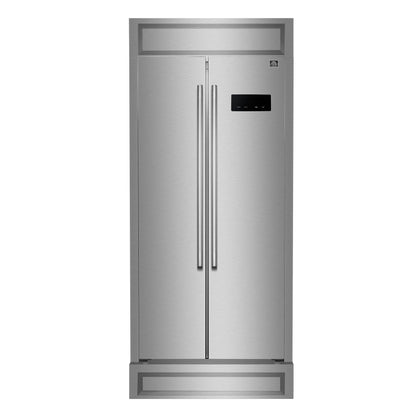 FORNO Salerno 37" 15.6 cu. ft. Side-by-Side Built-In Refrigerator in Stainless Steel and Modern Trim Kit, FFRBI1805-37MG