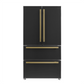FORNO Espresso Package - 30" Electric Range, Range Hood and Refrigerator in Black with Antique Brass Handles