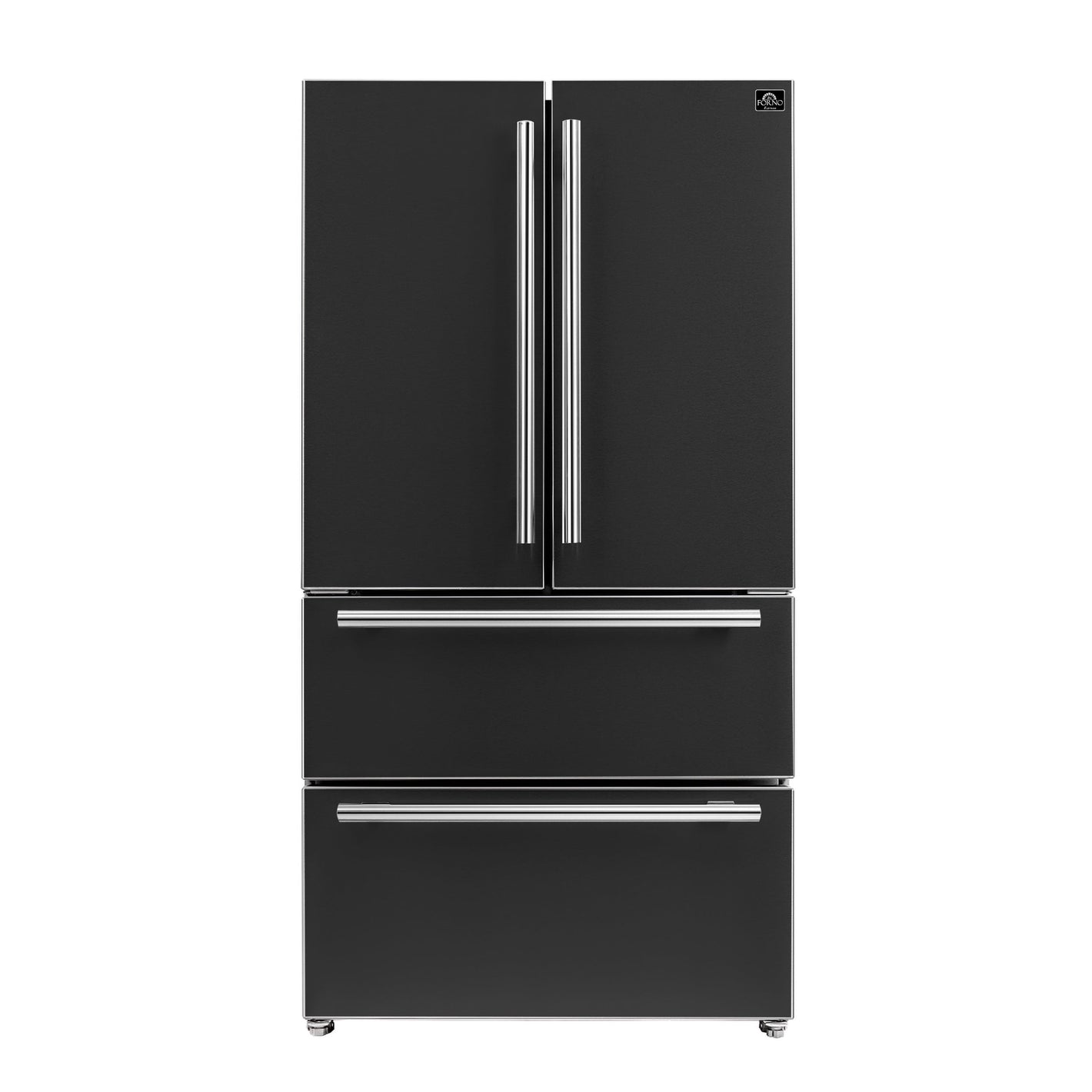 FORNO Espresso Moena 36" 19.2 cu. ft. Counter Depth Refrigerator with Ice Maker in Black with Stainless Steel Handles, FFRBI1820-36BLK