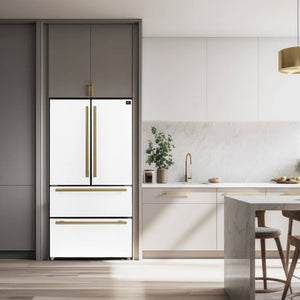 FORNO Espresso Package - 36" Refrigerator and Dishwasher in White with Antique Brass Handles