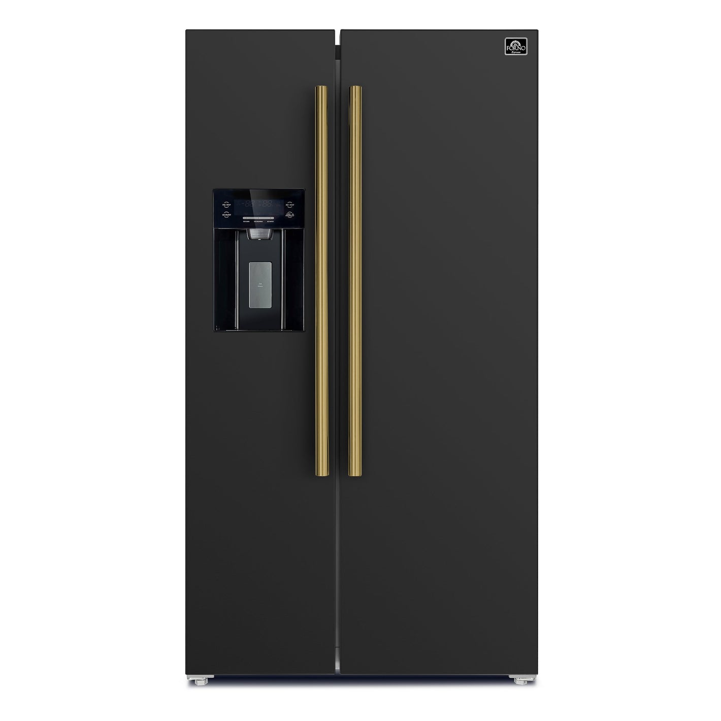 FORNO Espresso Salerno 36" 20 cu. ft. Side-By-Side Refrigerator with Water and Ice Dispenser in Black with Antique Brass Handles